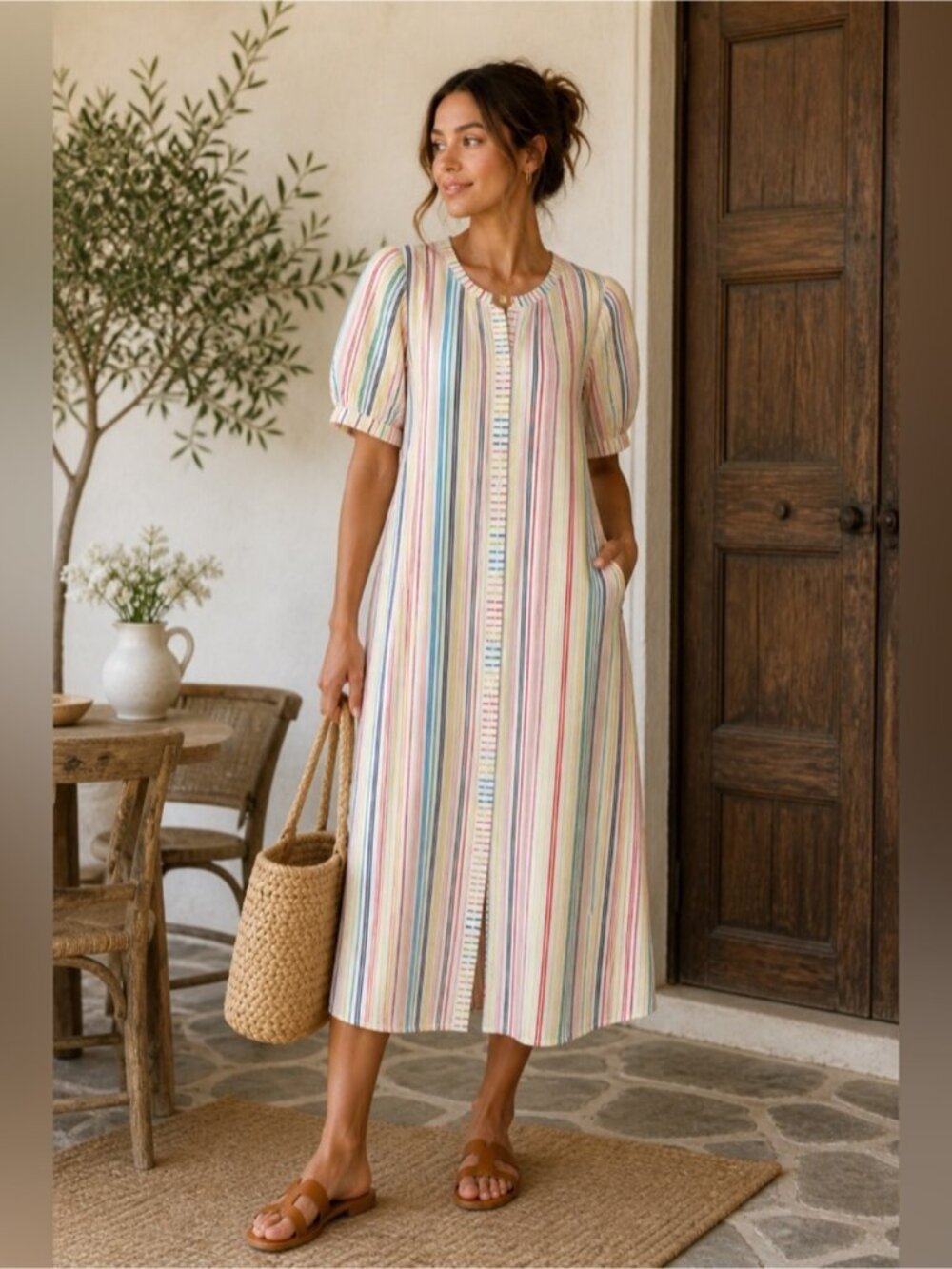 Addison Bay Rainbow Stripe Midi Shirt Dress XXL NWT